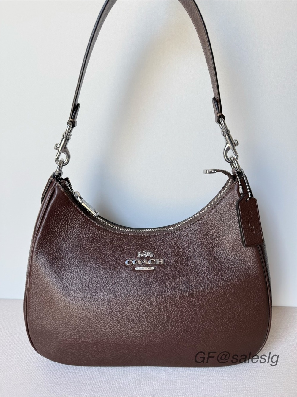 NWT Coach Teri Hobo Shoulder Bag Maple Brown Pebble Leather Silver CV935